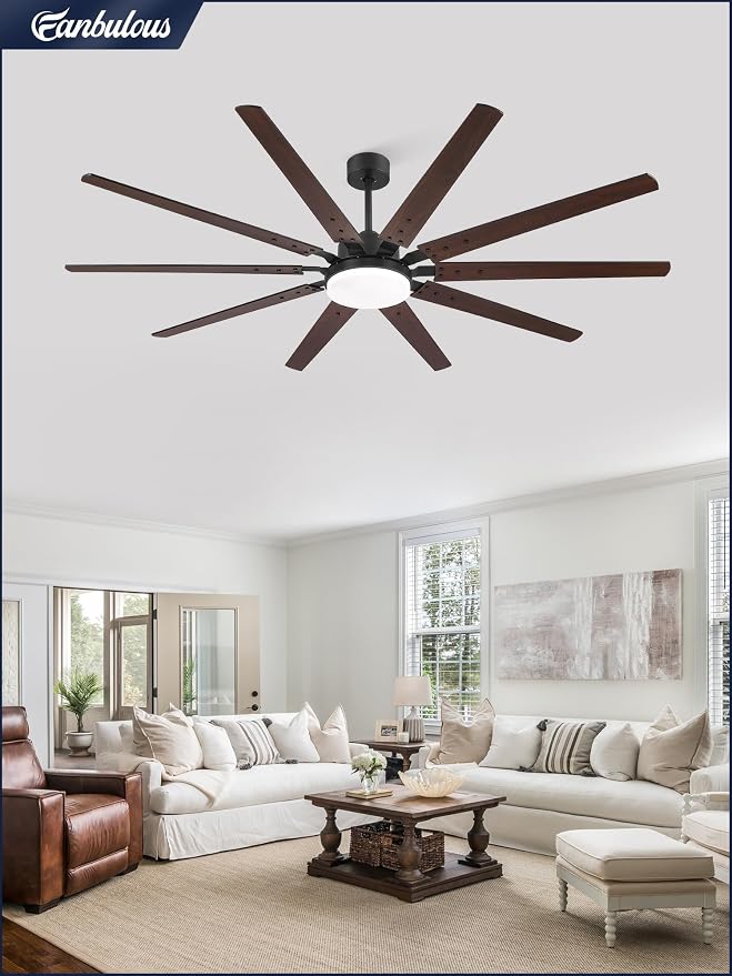 84 Inch Industrial Ceiling Fans with Lights, Large Ceiling Fan with Quiet DC Motor, 10 Reverisble Dual-Color Blades, 3CCT,6 Speeds,Black Commercial Indoor/Outdoor Ceiling Fans for Patios/Garage/Porch