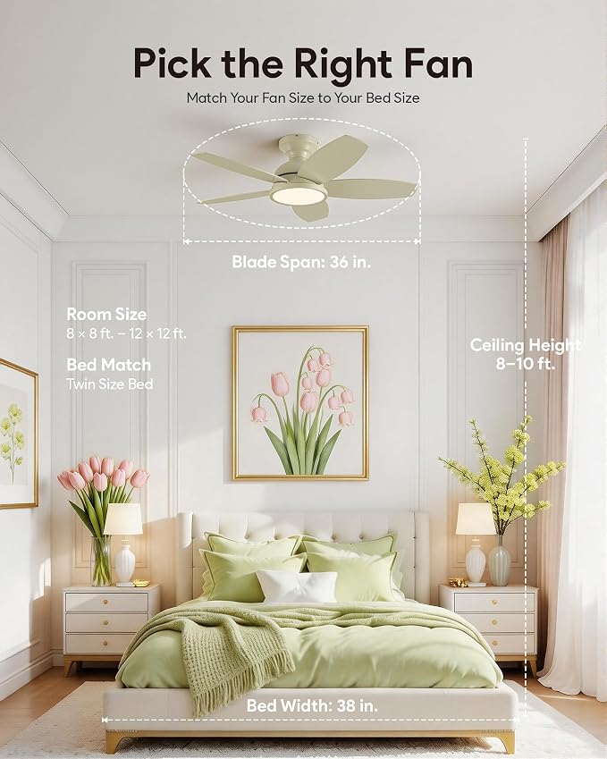 VONLUCE Ceiling Fans with Lights, 36 Inch Ceiling Fan and Remote, Full-spectrum LED Light, 3CCT, 6-Speeds Noiseless Reversible DC Motor, Modern Ceiling Fan for Bedroom Living Room Farmhouse, Boho