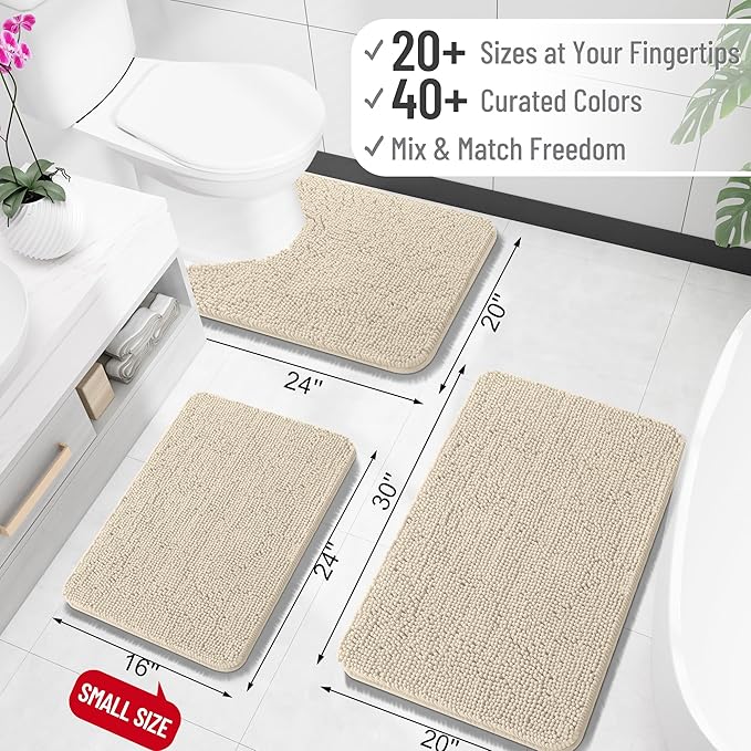 OLANLY Bathroom Runner Rugs 59x24, Extra Soft Absorbent Chenille Bath Rugs, Rubber Backing Quick Dry, Machine Washable Long Bath Mats for Bathroom Floor, Tub and Shower, Home Decor Accessories, Sand