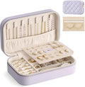 Lolalet Travel Jewelry Case for Women Girls, PU Leather Jewelry Organizer with Clear Storage Bag Small Portable Jewelry Box for Necklace Bracelet Earring Ring Birthday Bridesmaid Gifts -Medium/Purple