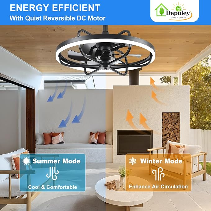 Depuley 20" Outdoor Ceiling Fan with Light: RGB Waterproof Gazebo Hanging Fan with Remote App Control - Dimmable Plug in Caged outdoor Ceiling Fans for patios Porch 6 Speeds