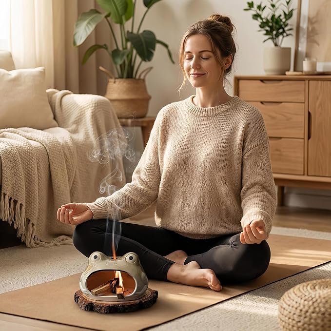 Handmade Ceramic Palo Santo Holder – Suitable for Burning Sage & Palo Santo - Mini Chimenea-Style Burner, an Incense Burner for Spiritual Meditation, Yoga or Home Decoration