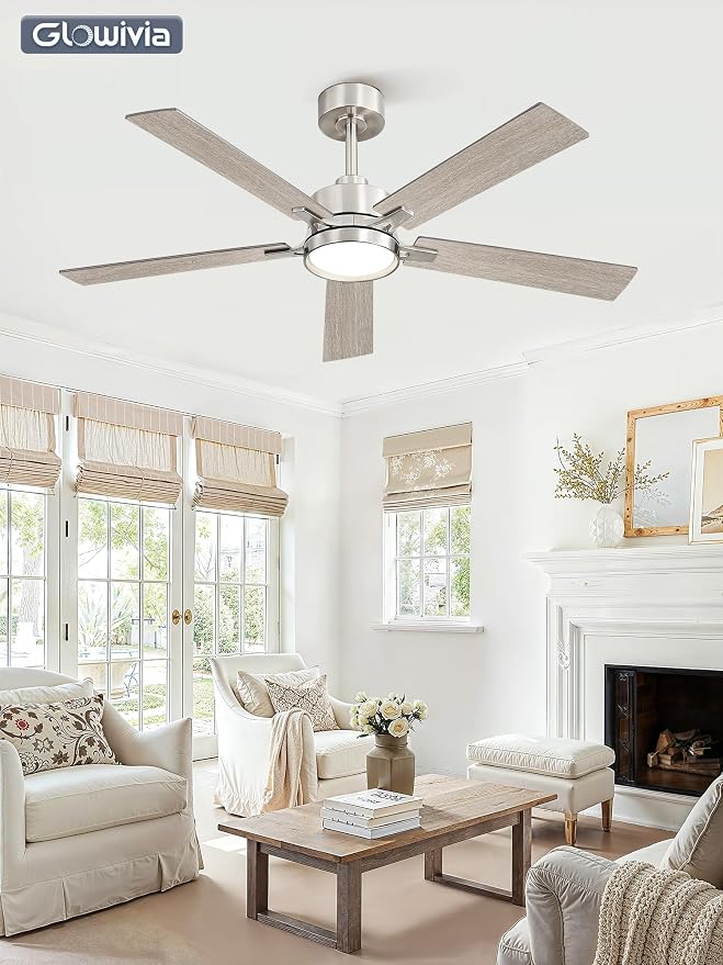 52 Inch Ceiling Fan with Lights and Remote, Smart APP Control, Dimmable with All-Setting Memory, Quiet DC Motor Reversible Blades, Damp Rated Modern Ceiling Fan for Bedroom Patio Living Room