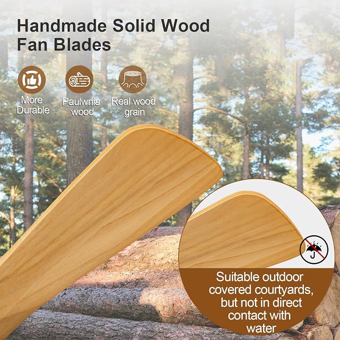 36 Inch Outdoor Ceiling Fans with Lights and Remote Control, Dimmable 3 Blades Wood Outdoor Ceiling Fans for Patios White Natural Wood Bedroom Ceiling Fan with Light, Wall Switch