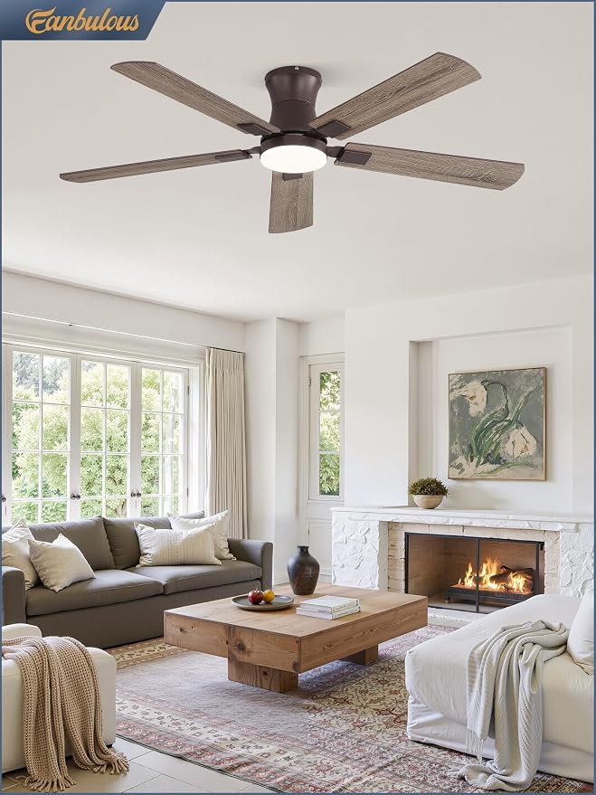 Fanbulous 52 inch ceiling fan with light, Low Profile Ceiling Fan with Light, App&Remote Control, Dimmable LED Light, Flush Mount Ceiling Fan for Indoor Bedroom Living Room, Qiuet DC Motor