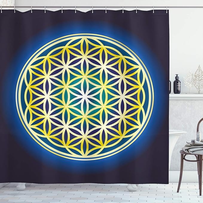 Ambesonne Abstract Shower Curtain, Nature Spirals Flower of Life Energy Illustration, Cloth Fabric Bathroom Decor Set with Hooks, 69" W x 70" L, Violet Blue Indigo