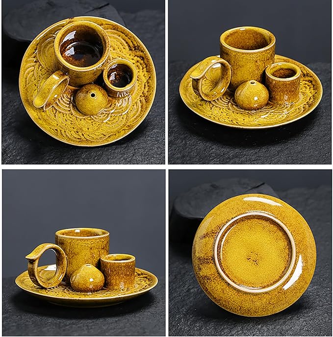 4 in 1 Ceramic Incense Burner Holder with Handle for Burning Sage, Palo Santo Stick, Joss Sticks, Candle in Your New House, Office, Yoga, Meditation Room (Yellow)
