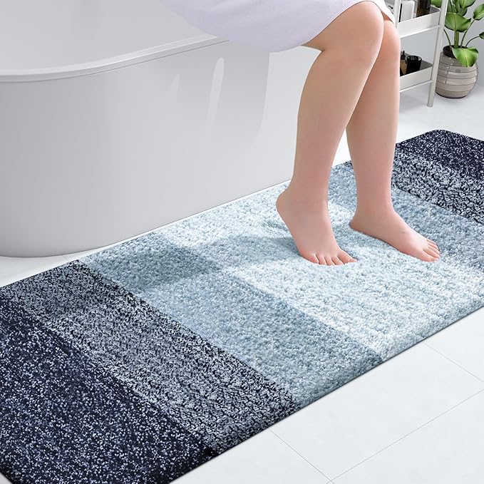 OLANLY Bathroom Runner Rugs Mat 70x24, Extra Soft Absorbent Microfiber Bath Rugs, Rubber Backing, Quick Dry, Washable Long Bath Mats for Bathroom, Tub and Shower, Home Decor Accessories, Airy Blue