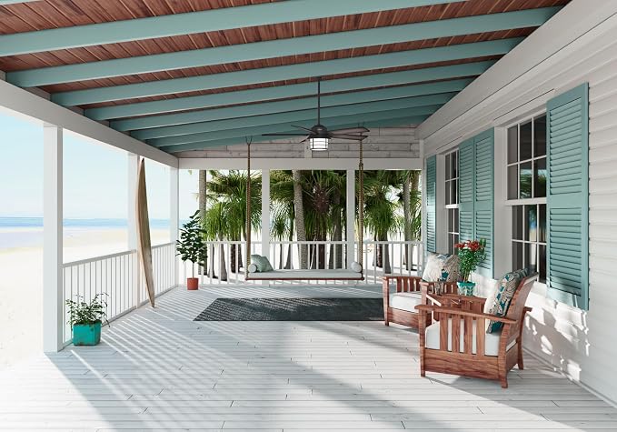 Hunter Key Biscayne, Outdoor or Indoor, Rustic, 54 inch, Weathered Zinc | Ceiling Fan, with LED Light, Standard Mount, Pull Chain, For Bedroom, Living Room, Patio, 59135