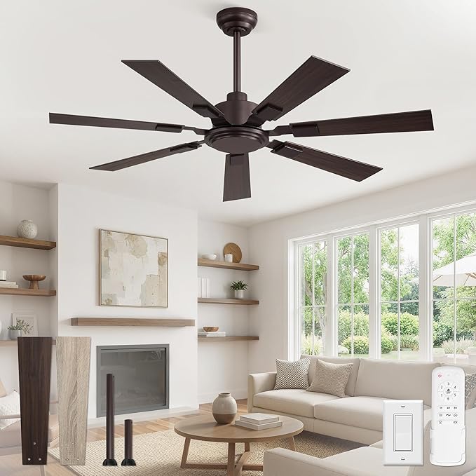 ZMISHIBO 52“ Ceiling Fans No Light with Remote, Bronze Farmhouse Ceiling Fan Without Light, Quiet Reversible DC Motor 6 Speeds, 7 Blades Indoor/Outdoor Ceiling Fan for Living Room Bedroom Patio Garage