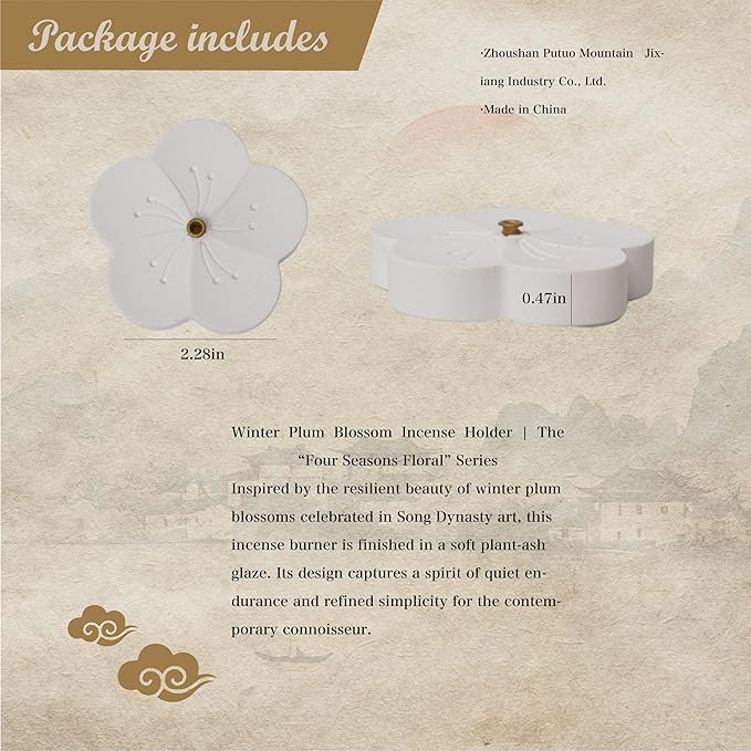 Incense Holder for Sticks with 0.3cm Holes - Cherry Blossom Design Portable Ash Catcher & Burner for Desk, Office, Tea Room, The “Four Seasons Floral” Series