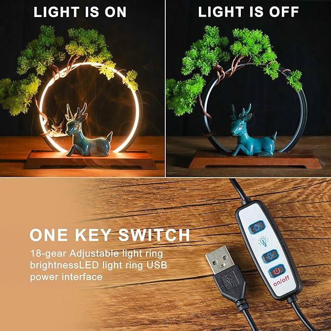 Backflow Incense Holder with LED Light Ring Ceramic Backflow Incense Burner with 20 Incense Cones LED Incense Burner for Home Office Decor Yoga Aromatcherapy