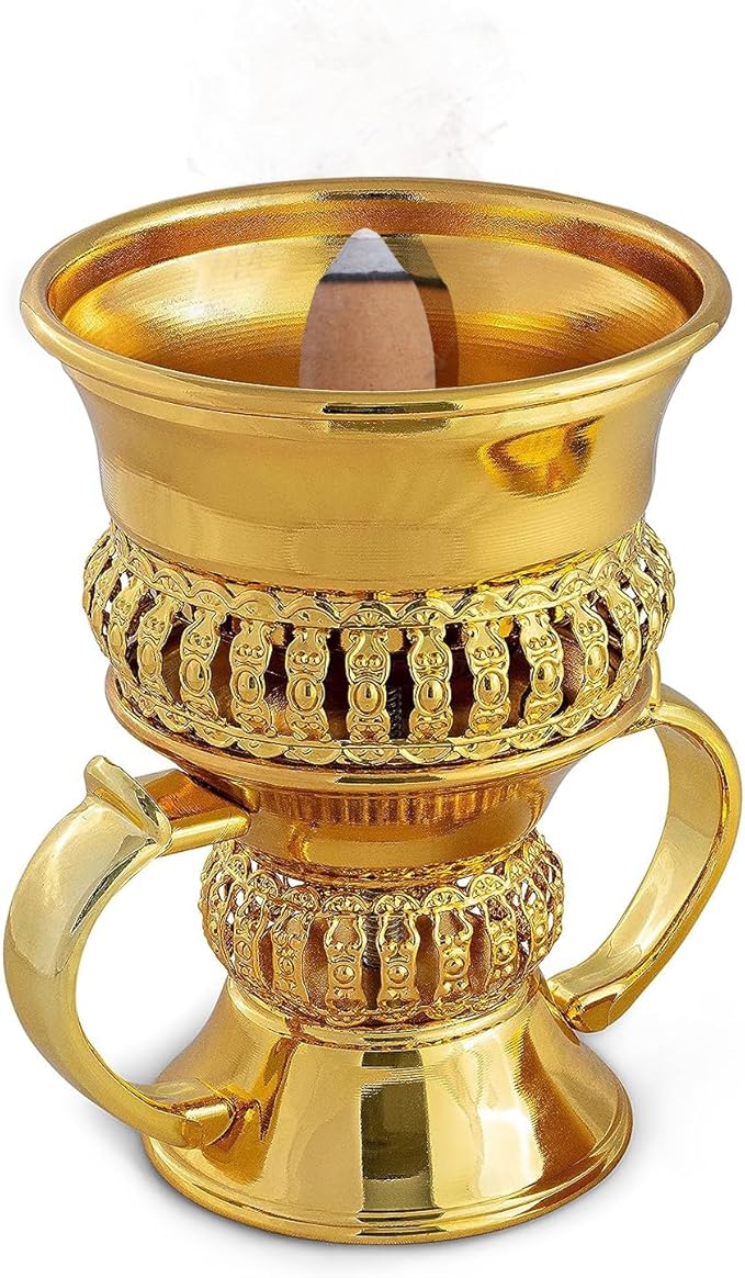 AM Regal Metal Incense Burner - Bakhoor Burner Mubkhara – Frankincense Resin Burner - Ideal for Yoga, Spa & Aromatherapy (Gold)