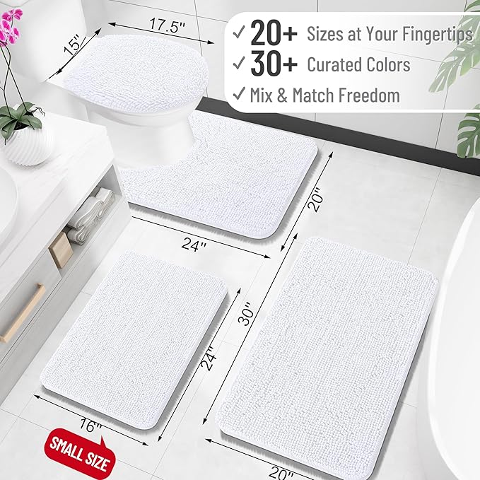 OLANLY Bathroom Rugs 30x20, Extra Soft Absorbent Chenille Bath Rugs, Rubber Backing Quick Dry, Machine Washable Bath Mats for Bathroom Floor, Tub and Shower, Home Decor Accessories, White