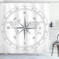 Ambesonne Compass Shower Curtain, Compass Illustration World Map Maritime Seaman Life Equipment Monochromic Artwork, Cloth Fabric Bathroom Decor Set with Hooks, 69" W x 70" L, White Gray