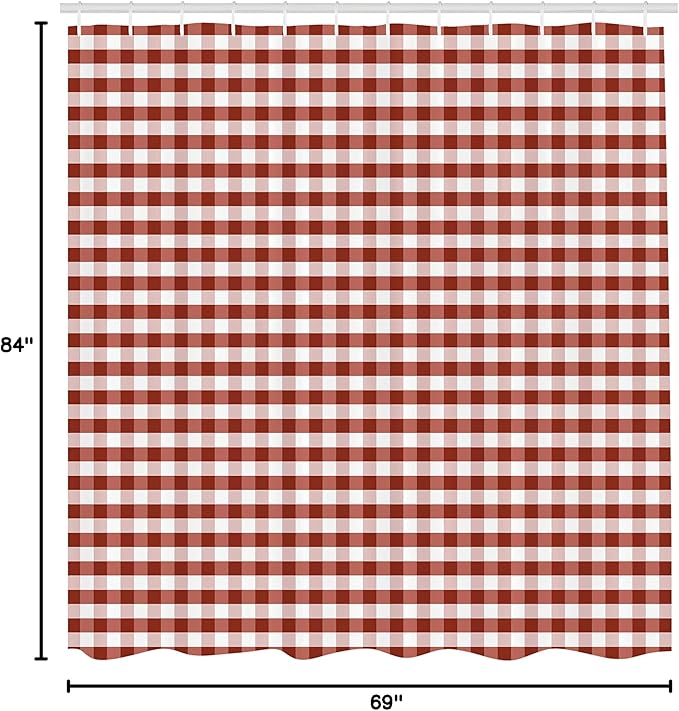Ambesonne Checkered Shower Curtain, Monochrome Gingham Checks Classical Country Culture Old Fashioned Grid Design, Cloth Fabric Bathroom Decor Set with Hooks, 69" W x 84" L, Ruby Salmon