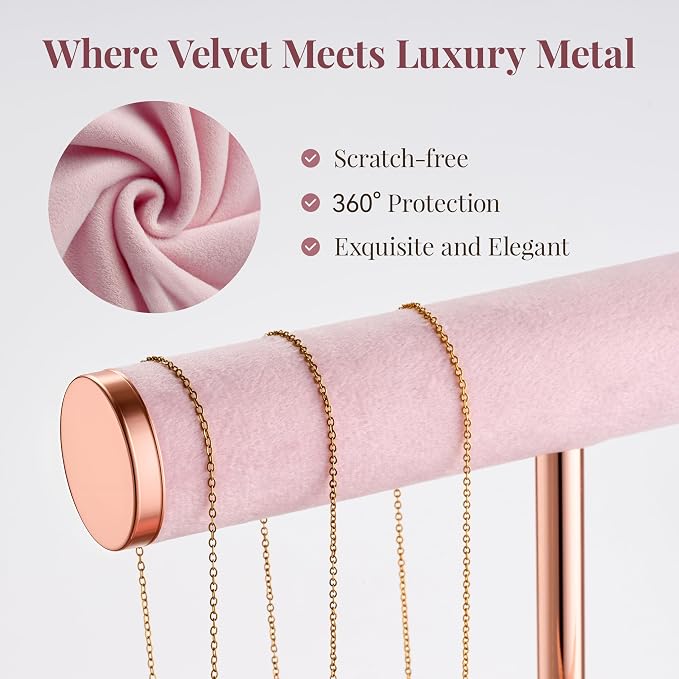 Jewelry Organizer Stand for Necklaces, Bracelets, Earrings, Rings, Pink | 3 Tier Velvet Bracelet Holder Display | Jewelry Organizers and Storage | Jewelry Tree | Jewelry Towers