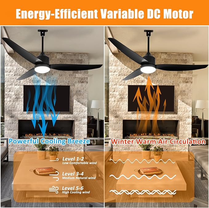 Depuley Outdoor Ceiling Fan with Light: 52 Inch Gazebo Fan Outdoor Hanging - Plug in Waterproof Fans with Lights for Patio - Dimmable Remote App Control Black