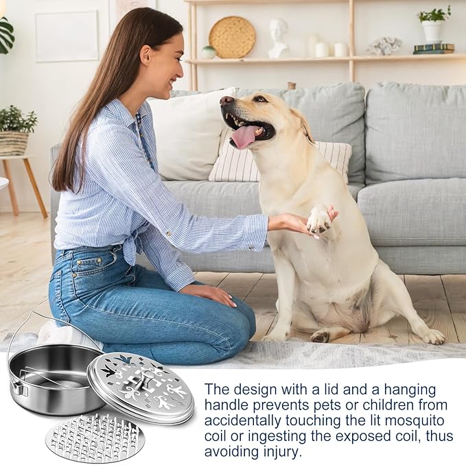 6 Pack Portable Mosquito Coil Holder Bulk with Handle Incense Coil Burner with Cover Fireproof Round Metal Mosquito Sandalwood Incense Box for Outdoor Use Patio Pool Camping Fishing