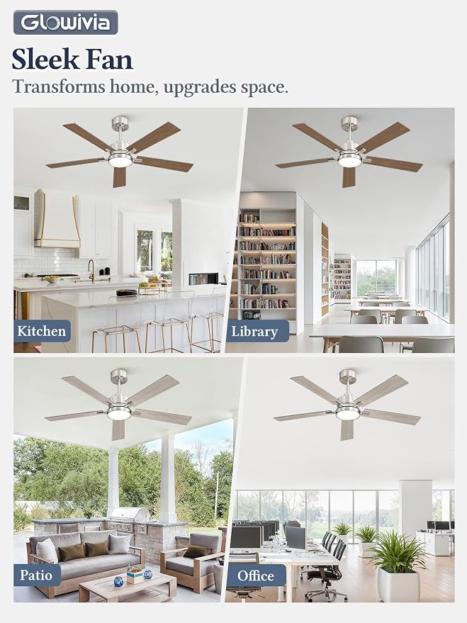 52 Inch Ceiling Fan with Lights and Remote, Smart APP Control, Dimmable with All-Setting Memory, Quiet DC Motor Reversible Blades, Damp Rated Modern Ceiling Fan for Bedroom Patio Living Room