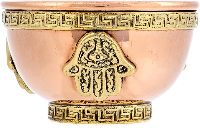 Alternative Imagination Hamsa Hand Copper Bowl - Offering Bowl For Altar or Ritual Use, Incense Holder and Smudge Kit, Home Decor