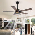Qcyuui Farmhouse Ceiling Fan with Light 52 Inch Ceiling Fan with Light, Quiet 6-Speed Reversible DC Motor, Dual Finish 5 Blades, Rustic Caged Fandelier Ceiling Fan with Light for Living Room