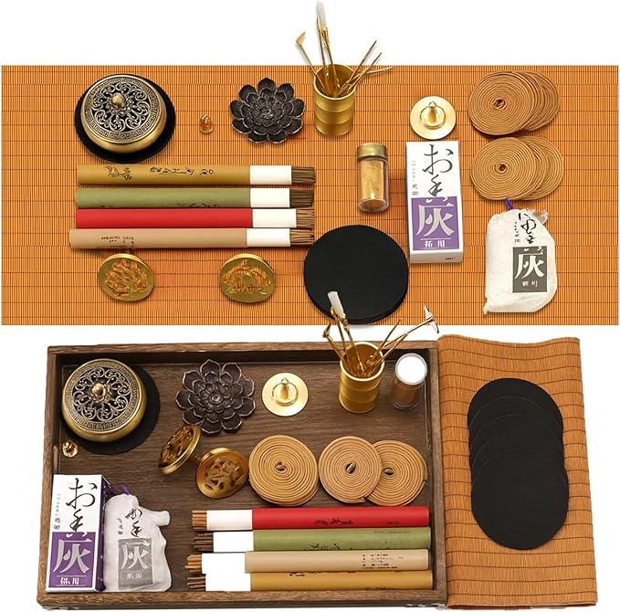 31 Pcs Powder Incense Burner Set, Brass Incense Making Kit, Chinese Incense Burner Powder Set Includes Holder/Stick/Cone/Coil/Ash Catcher Tray, Gift for Yoga and Meditation (31)