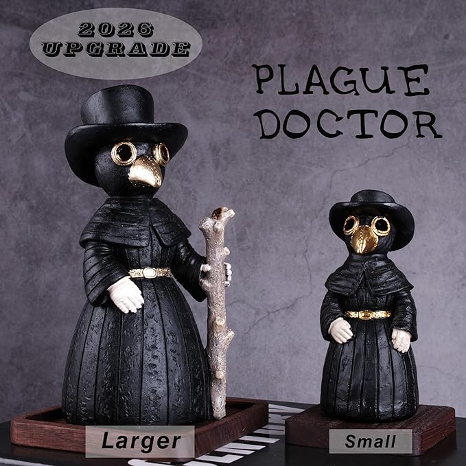 2026 Upgrade Plague Doctor Incense Holder, Plague Doctor Cone Burner Eyes Will Smoke, Handmade Craftfor Desktop Resin Ornament for Home Decoration, Effective Stress & Anxiety Relief. (Large Doctor)