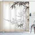 Ambesonne East Shower Curtain, Japanese Art in Traditional Style Blooming Design Sakura Tree Autumn Theme Pattern, Cloth Fabric Bathroom Decor Set with Hooks, 69" W x 70" L, White and Tan