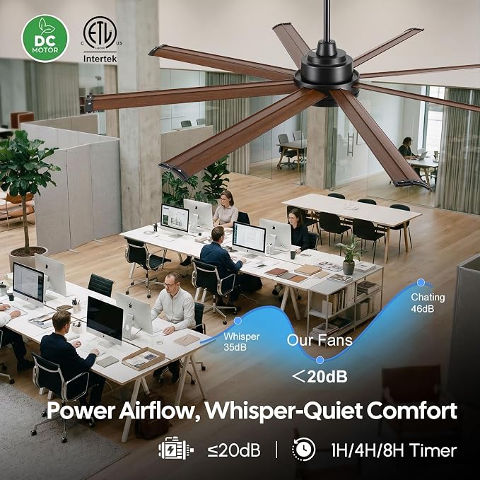 84 Inch Indoor Outdoor Ceiling Fan with Light, Rustic Farmhouse Smart Ceiling Fan with Alexa/App/Remote Control, 8 Walnut Aluminum Blades, Large Airflow Quiet DC Motor, for Barn Office Gym Patio
