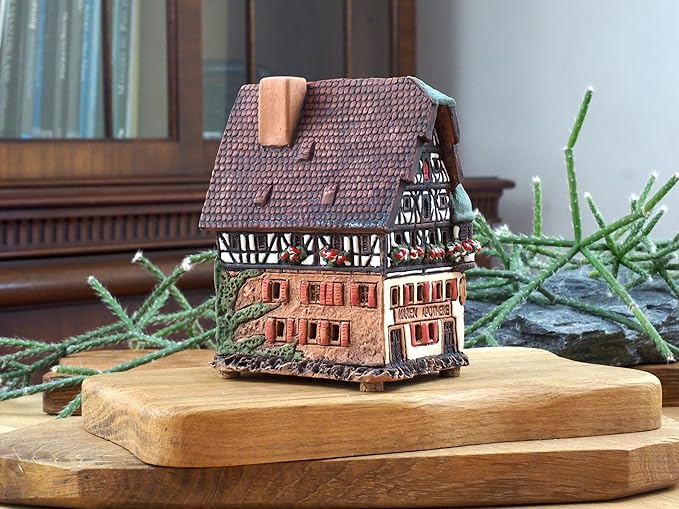 Ceramic Houses and Villages Collection - Handmade House Collectible Miniature of The Original Marienapotheke in Rothenburg Germany - Cone Incense Holder R278