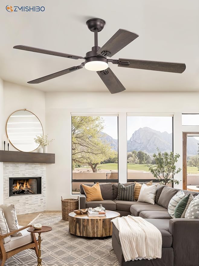 ZMISHIBO 52" Ceiling Fans with Lights, Oil Bronze Farmhouse Ceiling Fan with Remote & App Control, Rustic Indoor Fan with Dual Finish Blades, Quiet & Strong Motor, 24W Dimmable Bright LED Light.
