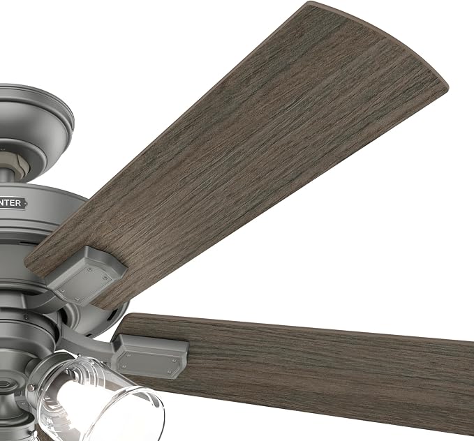 Hunter Fan Company 51857 Crestfield Ceiling-Fans, Matte Silver, AAA | with LED Lights and Remote Control, Standard Mount, For Bedroom, Living Room, Kitchen, 3 inch Downrod, 51857