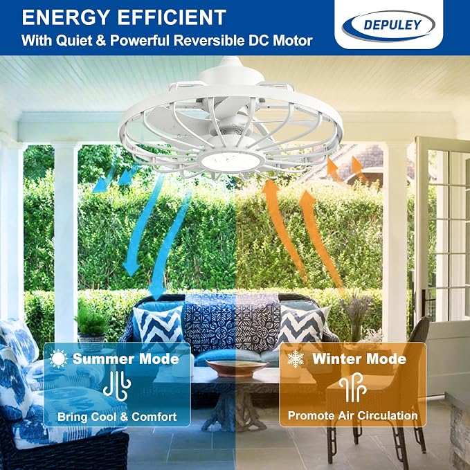 Depuley Outdoor Ceiling Fan with Light: 20 Inch Outdoor Gazebo Hanging Fans with Remote App - Waterproof Plug in Caged Ceiling Fan for Patio Porch Canopy Pergola white