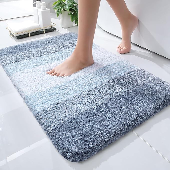 OLANLY Bathroom Rugs Mat 30x18, Extra Soft Absorbent Microfiber Bath Rugs, Rubber Backing, Quick Dry, Machine Washable Bath Mats for Bathroom Floor, Tub and Shower, Home Decor Accessories, Blue