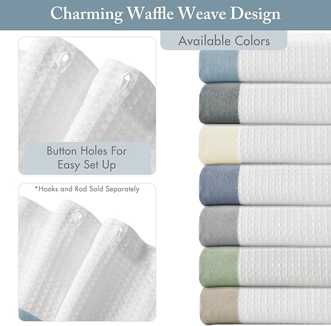 Madison Park Shower Curtain Waffle Weave Striped Pieced Design Fabric Shower Curtains for Bathroom with 3M Scotchgard Moisture Management Premium Spa Quality Modern Standard 72"x72" Blue