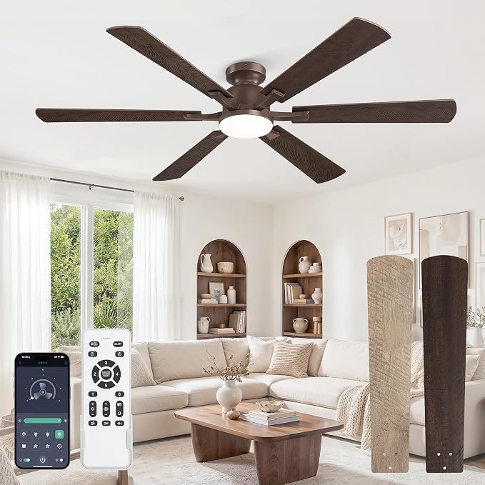 Fanbulous 60 Inch Ceiling Fan with Lights, APP & Remote Control, Flush Mount Low Profile Bronze Ceiling Fan, 3000-6000K Dimmable LED, Quiet Reversible Motor, 6 Blades, 6 Speeds,for Living Room Bedroom