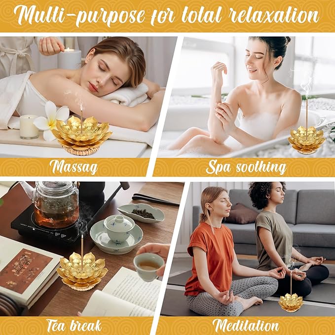 36 Pack Lotus Incense Holder, Incense Stick Holder Gold Three-Layer Design with Organza Bags & Heat Insulation Pad, Incense Burner Ash Catcher for Home Yoga SPA Fragrance Decor Bedroom