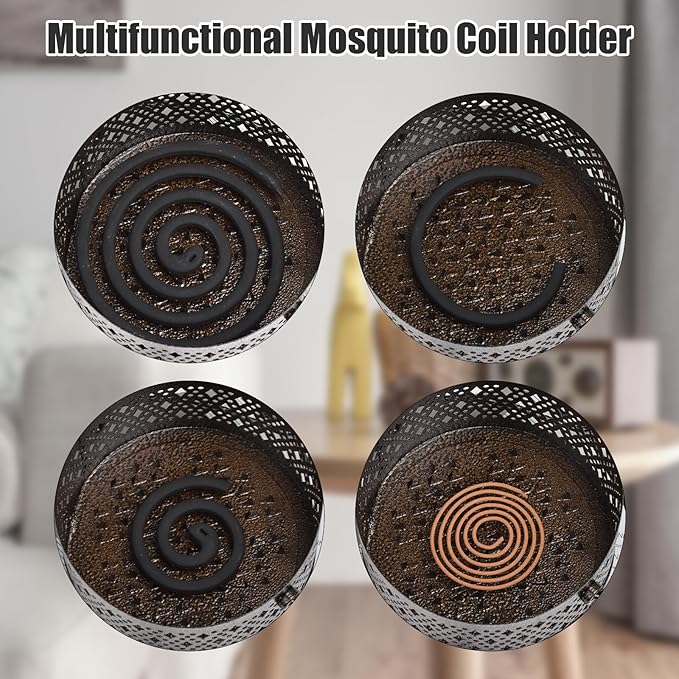 4 Pieces Mosquito Coil Holder Incense Coil Burner Indoor Outdoor Camping Use Portable Coil Holder Incense Burner Holder (Bronze Rhombus)