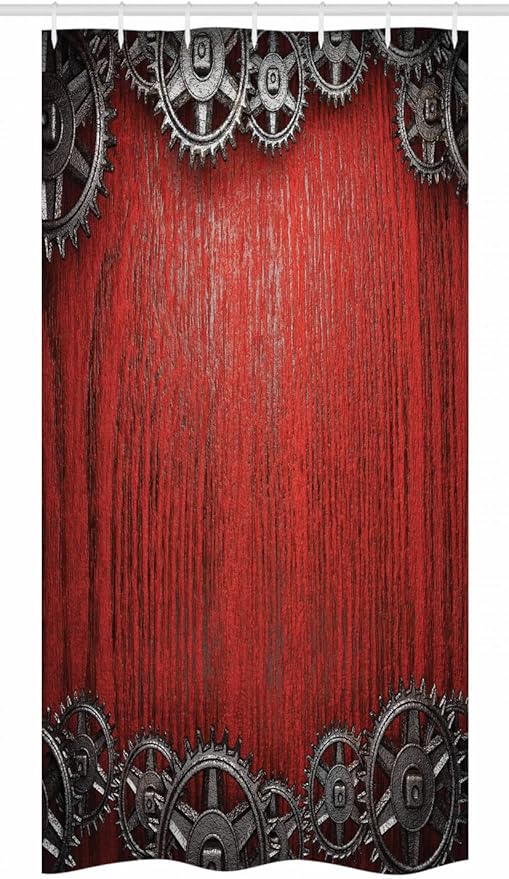 Ambesonne Industrial Stall Shower Curtain, Gear Wheels on The Wooden Background Penal Cogwheel Clockwork Arrangement, Fabric Bathroom Decor Set with Hooks, 36" W x 72" L, Black Dimgrey