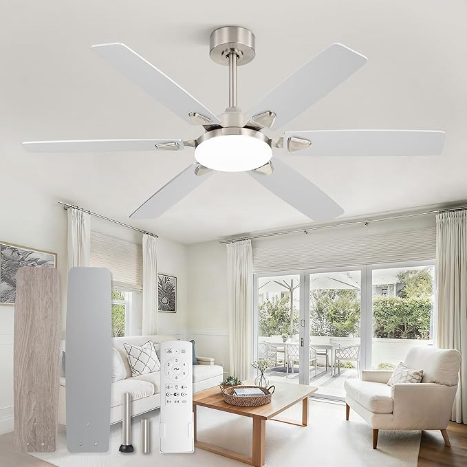 Fanbulous 52 Inch Ceiling Fans with Lights, Indoor/Outdoor Modern Ceiling Fan with Reversible Blade And 2 Rods, Quiet DC Motor, 3CCT & 6-Speed Remote Control, Dual Finish Blade for Living Room/Bedroom