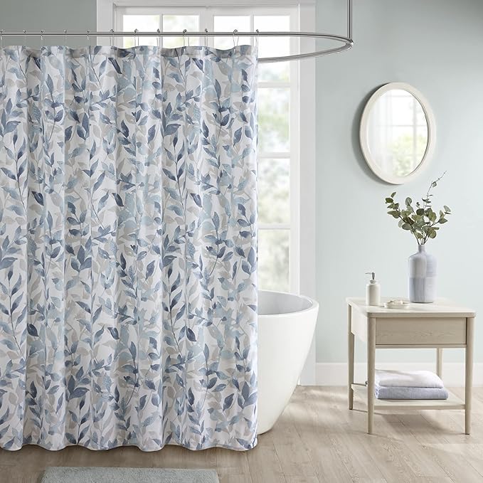 Madison Park Essentials Sofia Shower Curtain, Luxurious Botanical Print, Modern Serene Bathroom Décor, Machine Washable Bath Privacy Screen, 72x72, Multi Blue and Gray