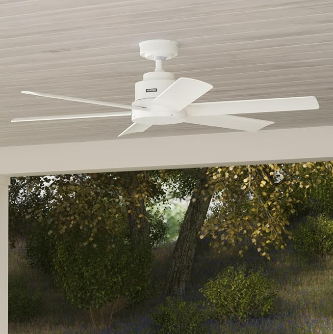 Hunter 52" Kennicott Indoor/Outdoor Ceiling Fan, Wall Control, Fresh White | SureSpeed high velocity airflow and no-light design suit covered patios, porches, bedrooms, or living rooms with easy setup.