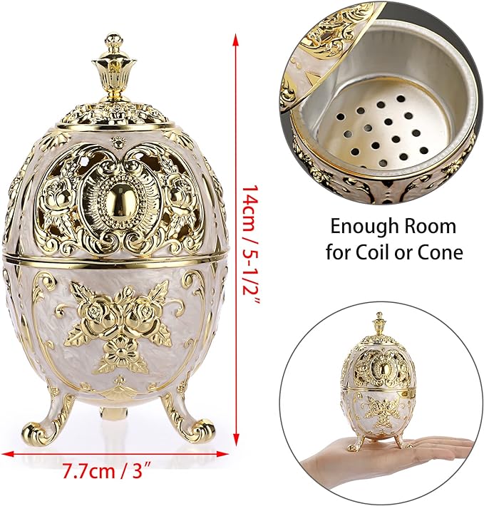 JUXYES Vintage Incense Burner Holder with Removable Ash Catchers, Metal Censer Antique Cone Coil Incense Burner Holder Zinc Alloy Spiritual Aromatherapy Yoga Meditation Gifts Retro Home Decoration