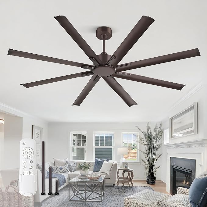 ZMISHIBO 72 Inch No Light, Large Industrial Ceiling Fan with 8 Aluminium Blades, Quiet DC Motor, 6 Speeds, Modern Ceiling Fan without Light for Garage/shop/living room,Oil-bronze