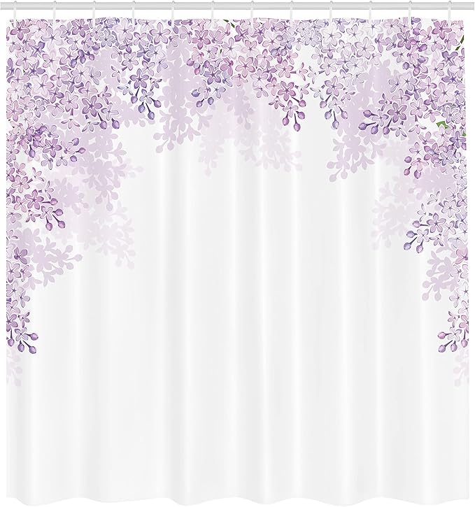 Ambesonne Flower Shower Curtain, Framing Lilac Flowers in Blossom Vernal Season Soothing Color Shades, Cloth Fabric Bathroom Decor Set with Hooks, 69" W x 84" L, Lavender White