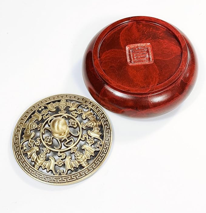 Red Brass Incense Burner with Stick Holder & Fireproof Cotton - Compatible with Cone, Charcoal Disc, Coil Incense | Handcrafted Durable Design for Home Altar, Meditation, Yoga