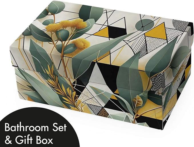 Ambesonne Eucalyptus Leaves Bathroom Decor Set 4 Pcs Including Shower Curtain with Hooks Bath Mat Soap Dispenser Toothbrush Holder in Box Essentials & Accessories, Blossomy Art, Green Black Mustard