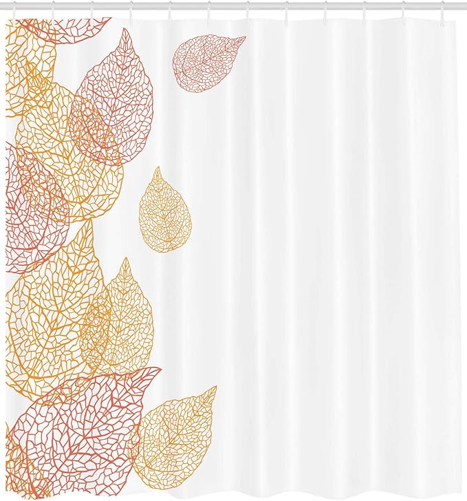 Ambesonne Leaf Shower Curtain, Illustration of Fall Leaves Modern Pattern Romantic Art with Soft Autumn Colors, Cloth Fabric Bathroom Decor Set with Hooks, 69" W x 84" L, Marigold Coral