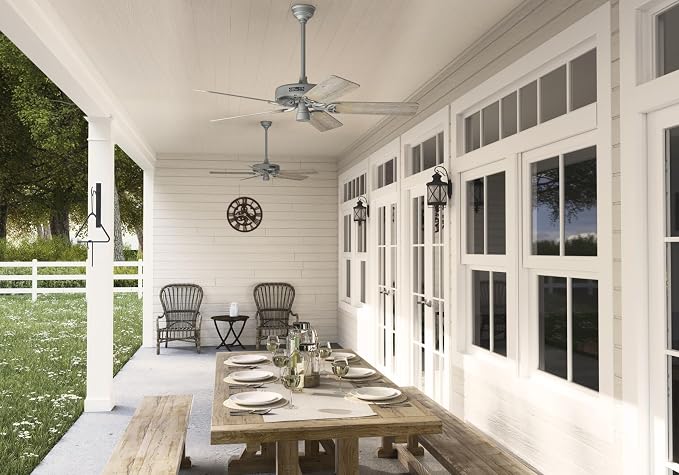 Hunter Original, Outdoor or Indoor, Ceiling Fan, 52 inch, Matte Silver | No Light, Standard Mount, Pull Chain, 5 Blades, For Living Room, Patio, Porch, Garage, 51123